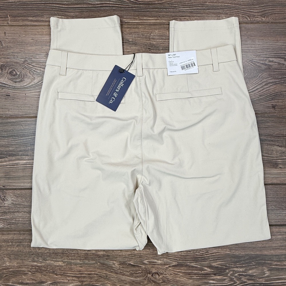 Collars & Co Mens Size 36x30 Apex Tech Pant Ivory 4-Way Stretch Tailored Fit NWT - Picture 7 of 9